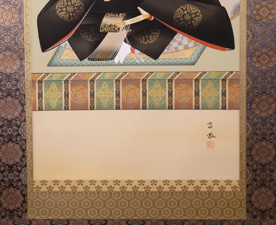 真作】日本画 井上富鳳 天神様 菅原道真公御像 絹本 掛軸 本金表装 CM286