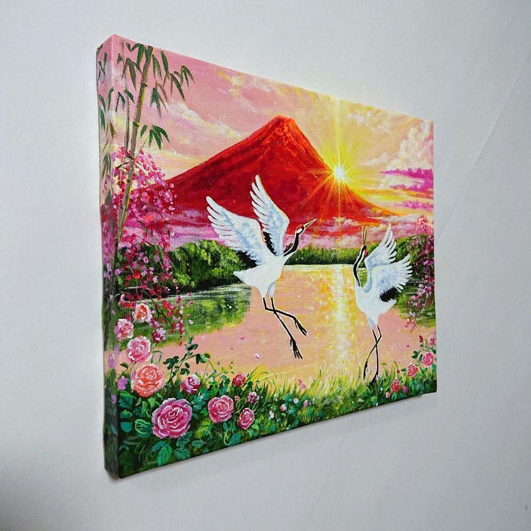 【鶴の舞】アクリル画 F3 風景画 絵画