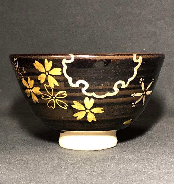【茶道具】陽炎園 膳所焼 金銀彩雪月花茶碗 抹茶碗 茶碗A332