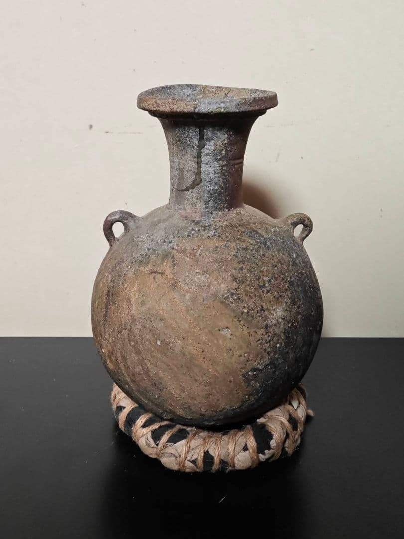 赤上がりの須恵器フラスコ瓶　珍品稀品　古美術　花呼ぶ器