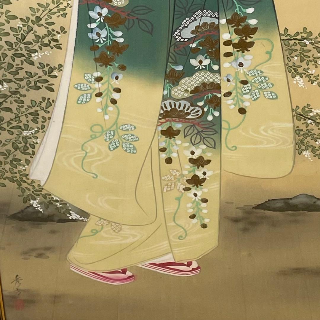 襖絵 絹本 彩色 水野秀方 美人画 日本画 絵画 額装