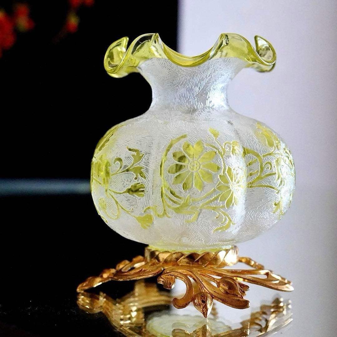 オールドバカラBACCARAT★真鍮台座 花瓶★極美品★希少★アシッドエッチング