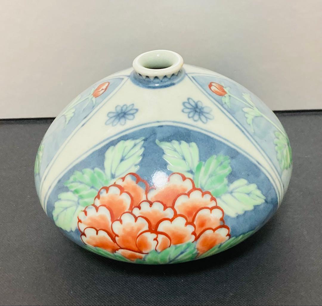 佐藤走波（六代）染錦牡丹文　花瓶　花入れ