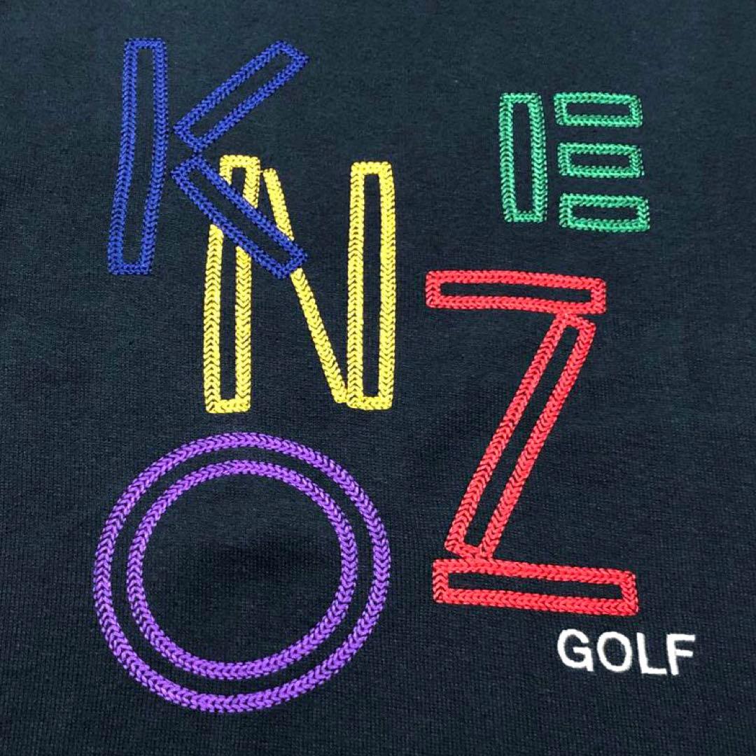 希少 日本製 KENZO GOLF マルチカラー 刺繍ロゴ ニット 黒 90s