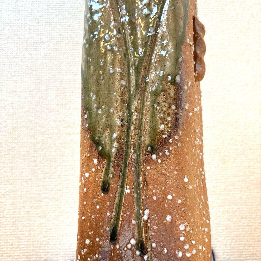 【木箱付き・未使用に近い】信楽焼 兼山造 高さ36cm 角型花瓶　高級感　逸品