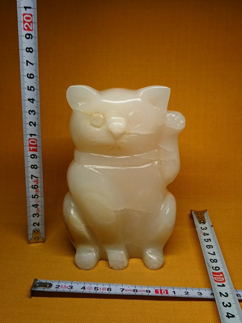 猫　招き猫　天然石　彫刻　オブジェ　置物　インテリア　工芸品　美術品　A3322