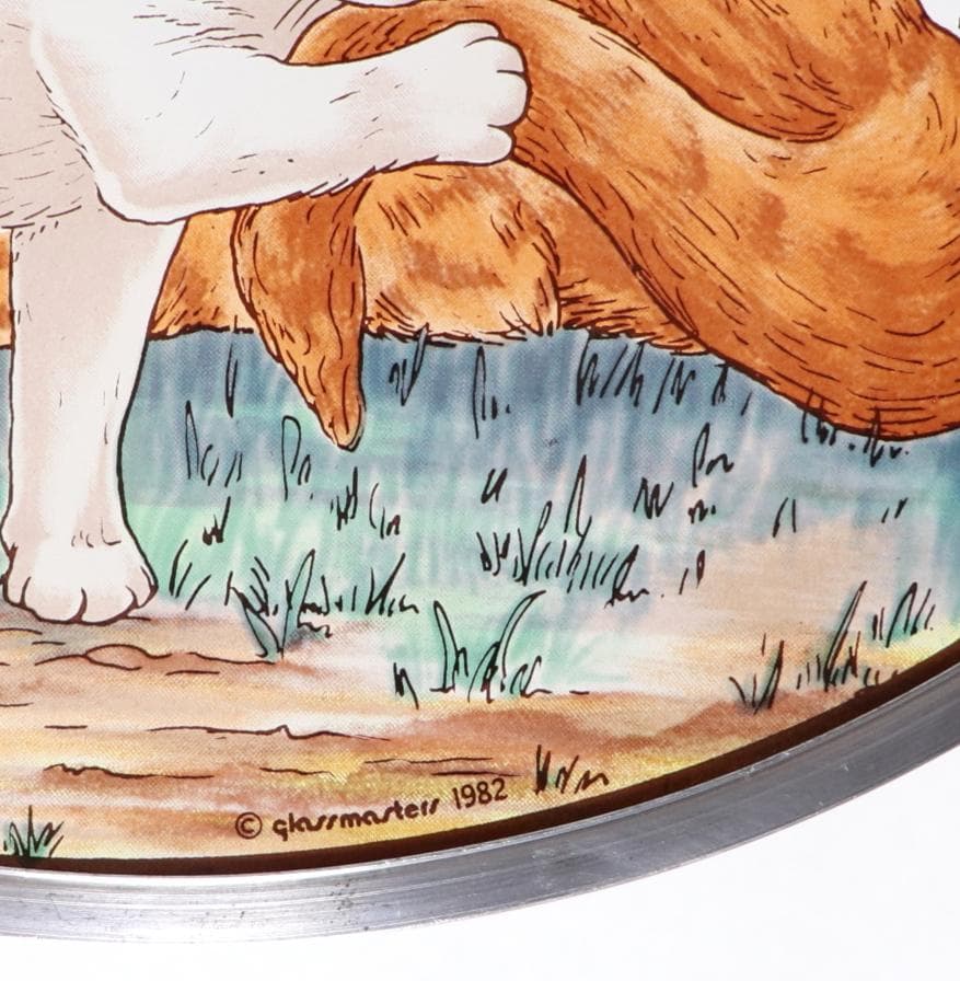 二匹の猫とミツバチと三種の花 ヴィンテージ ステンドグラス キジトラ 蜜蜂