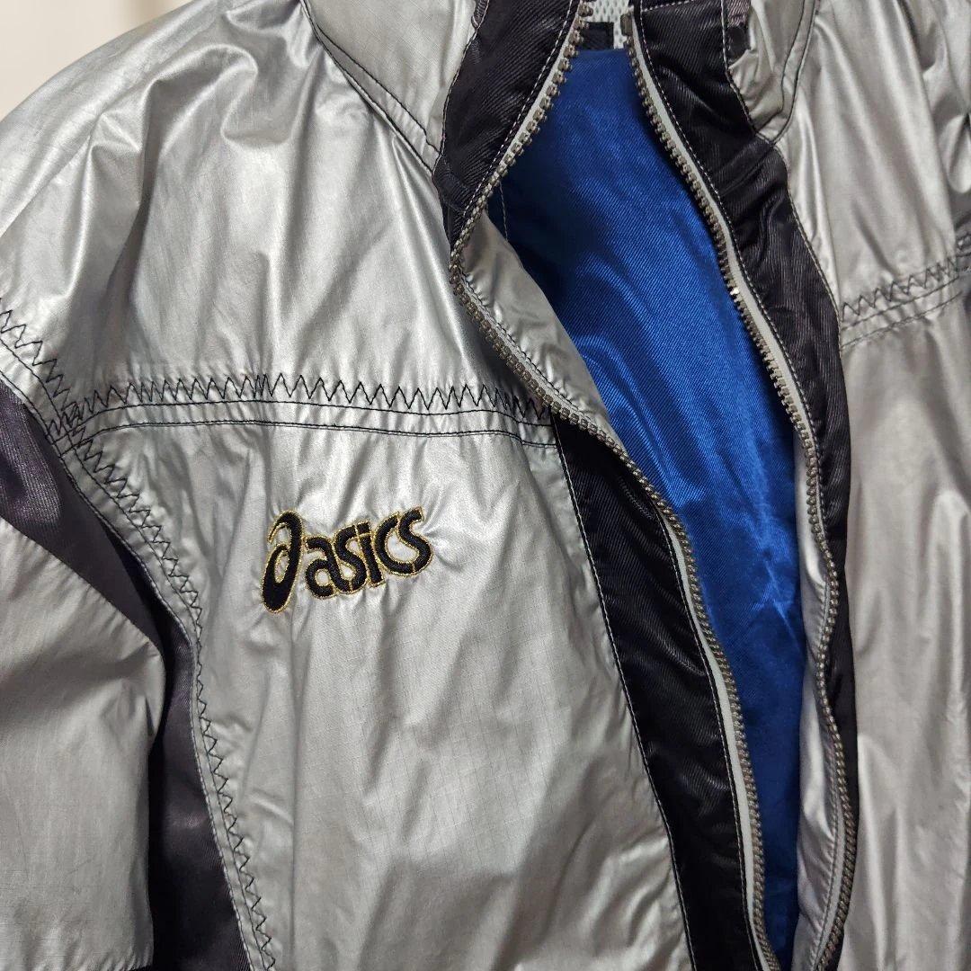 アシックスASICS　90’s 上下ウインドブレーカーセットアップ　光沢シルバー