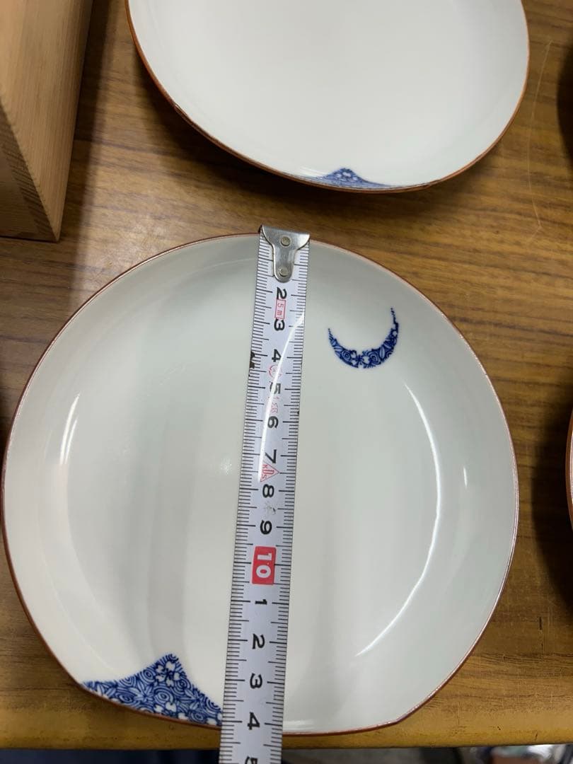 京焼　清水焼　陶峰造　染付冨士月暦　皿　5客　共箱付き