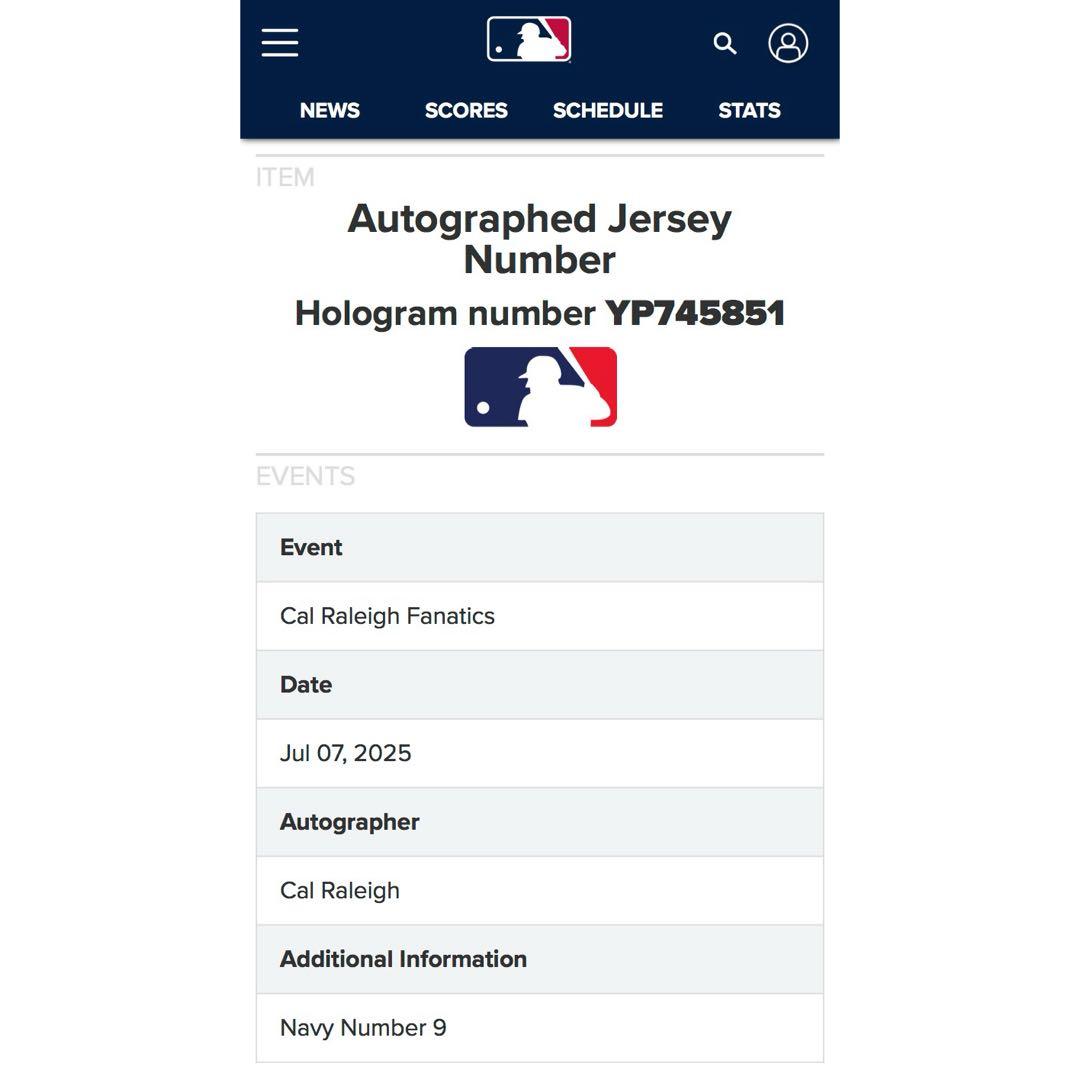 カル・ローリー直筆サイン レプリカ 白 ユニフォーム MLB Fanatics