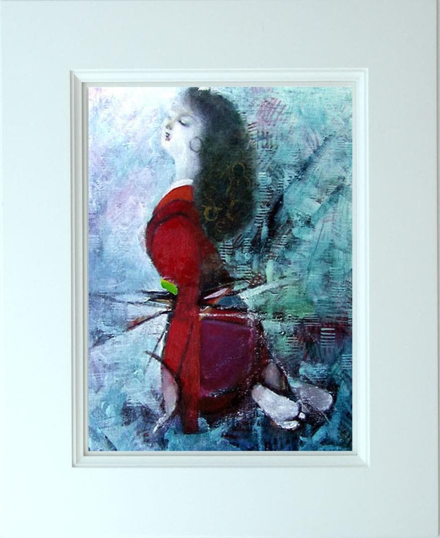 油絵 菅家令子 絵 絵画インテリア額付(青緑＋金色の枠) F6-031201女性