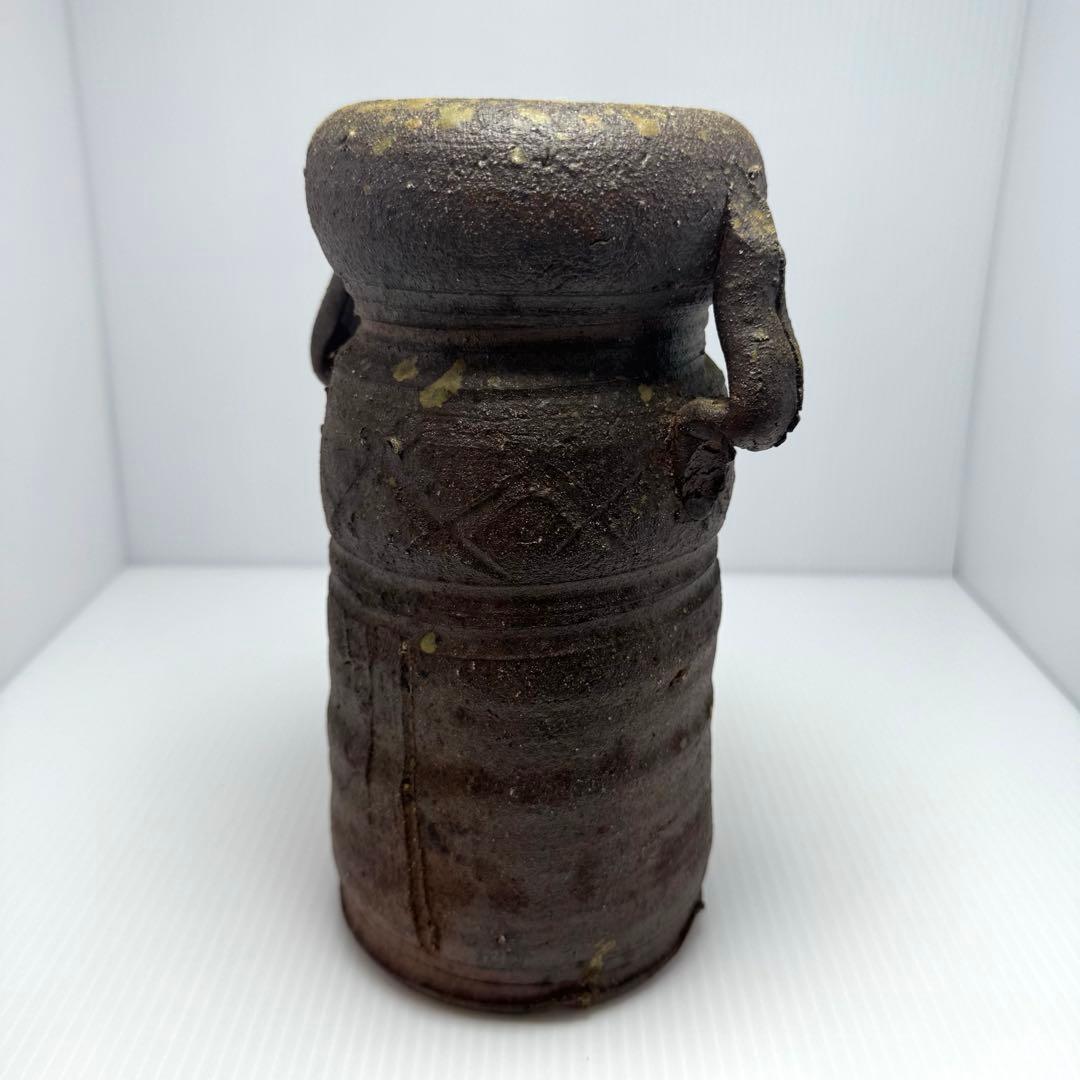 新品 越前焼 陶器 持ち手付き 花入 花瓶 花生 花器 伝統工芸 美術品 共箱