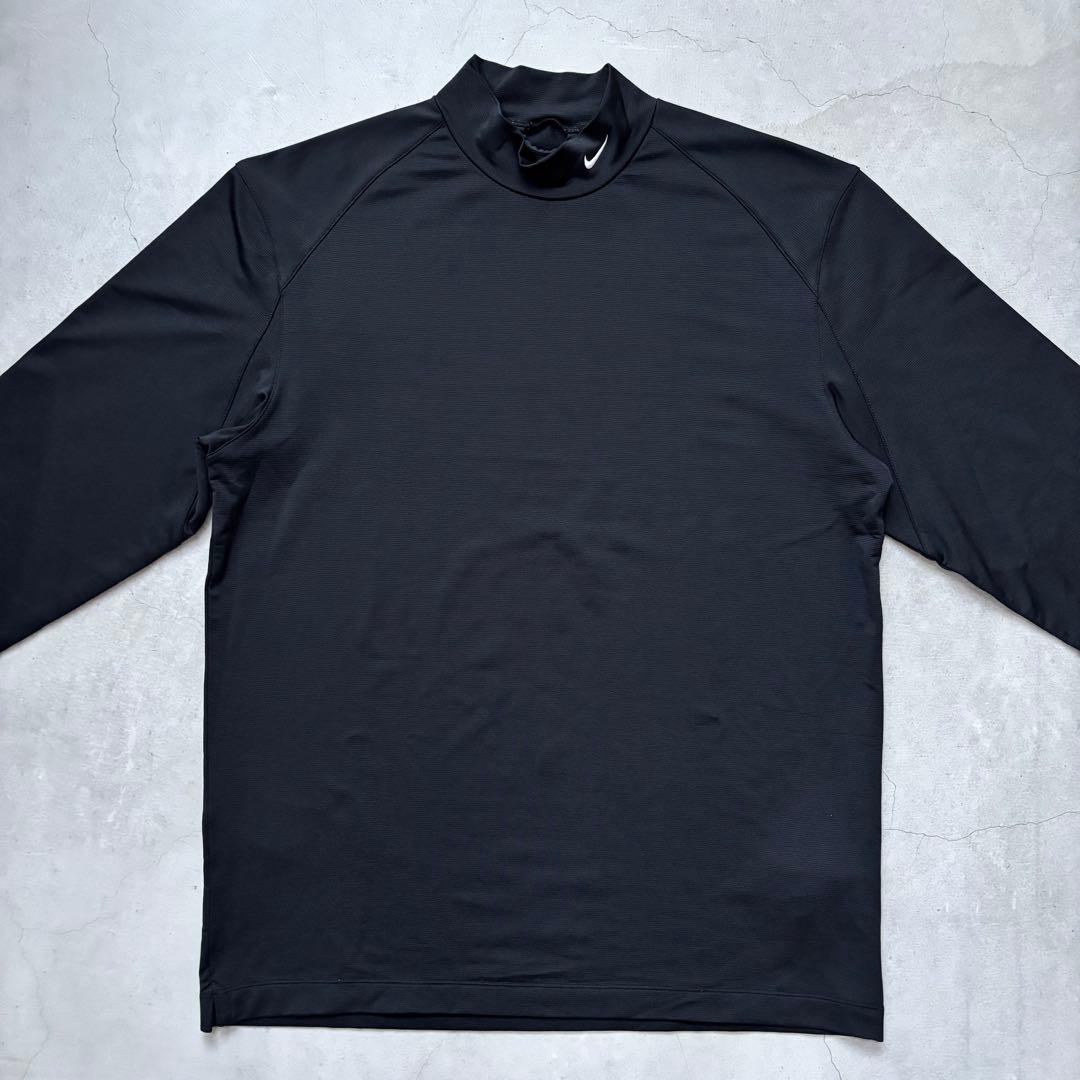 【美品】NIKE GOLF ナイキゴルフ モックネック長袖シャツ ロゴ 黒 L