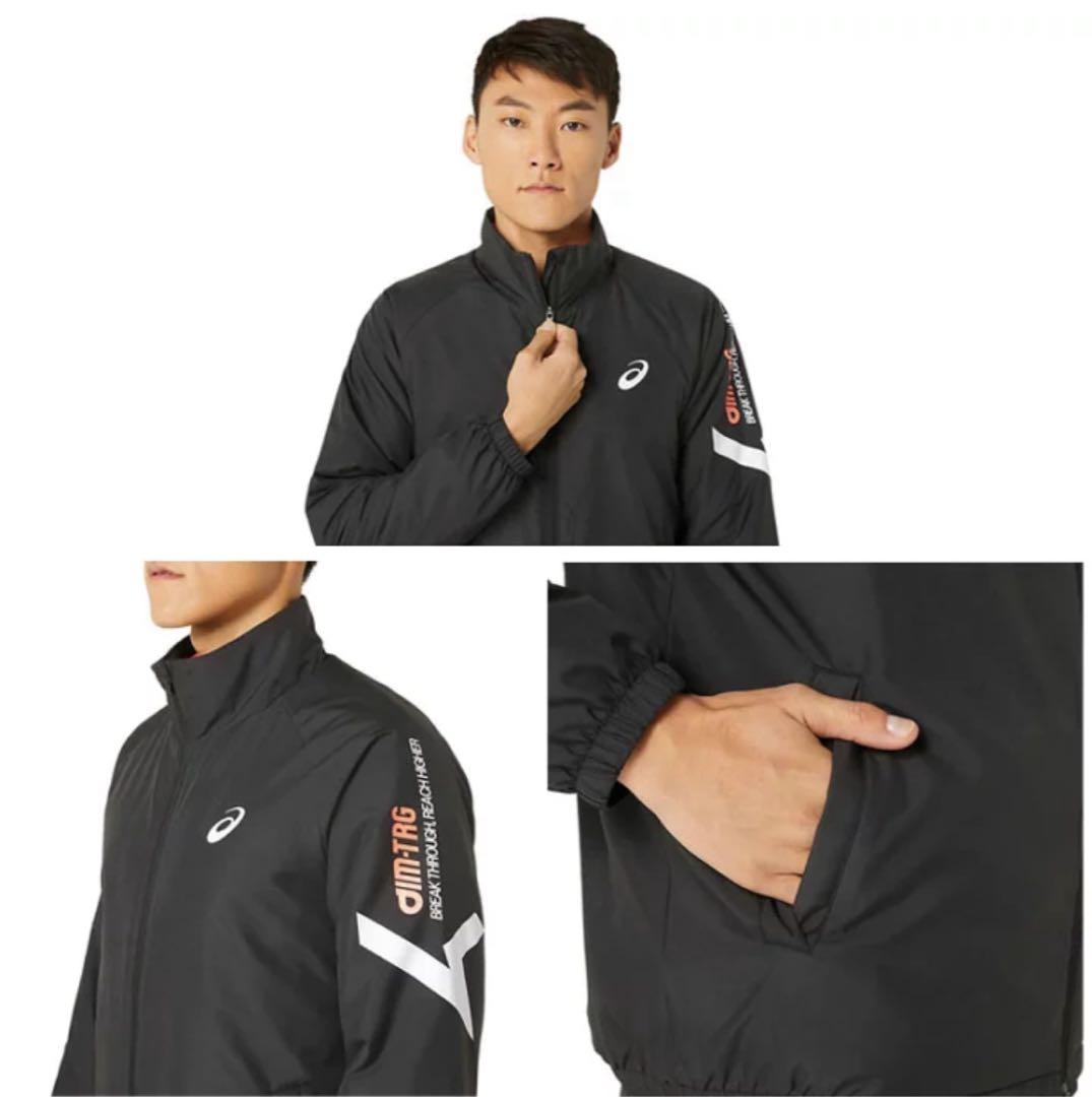新品　アシックス　メンズ　ウィンドブレーカージャケット　上　ブラック　あったかL