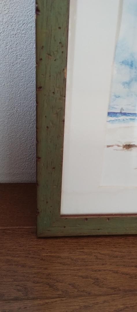 南国ヤップ島　水彩画　額付　約46×39cm　インテリア