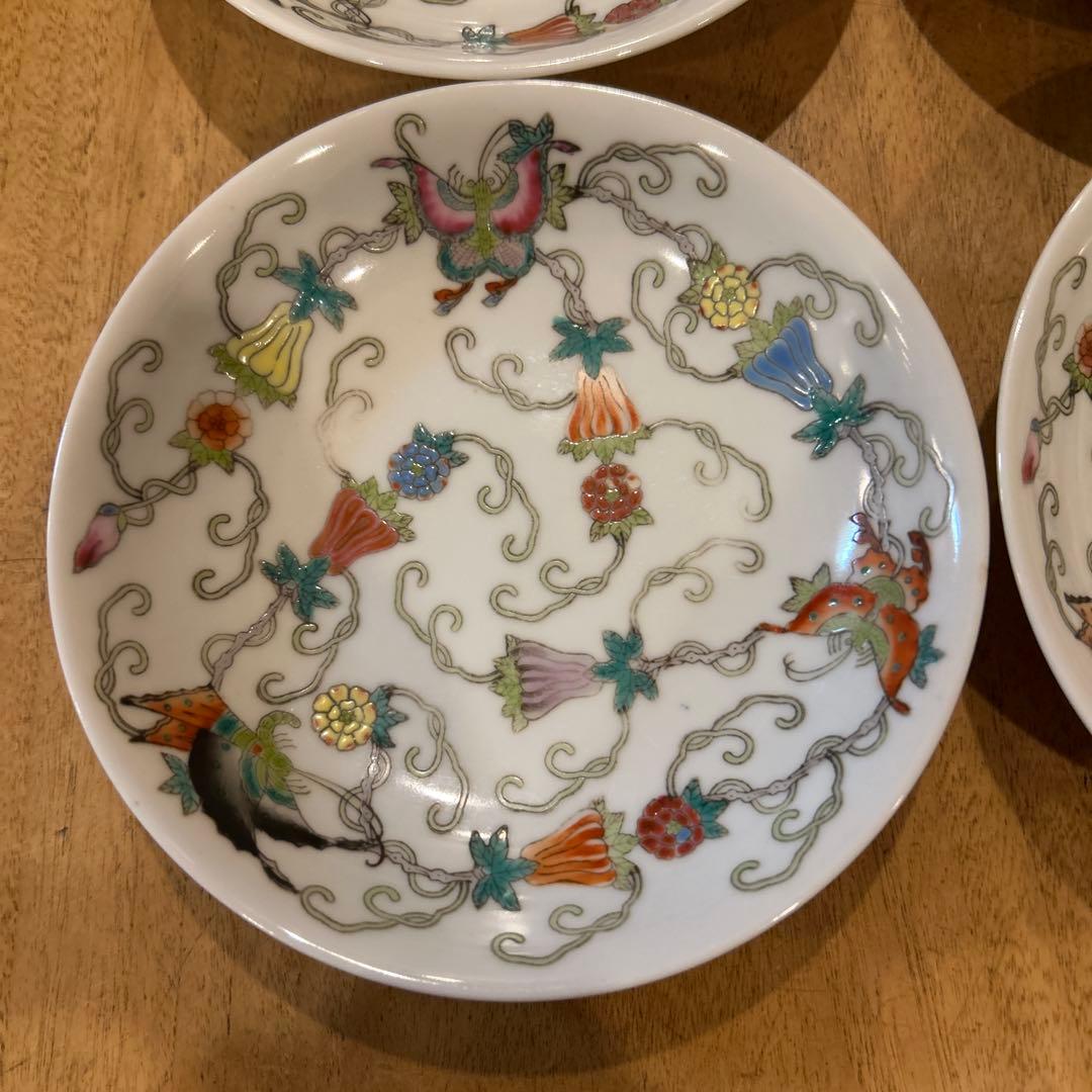 中国　景德镇 粉彩百花果　碗皿　四枚　希少