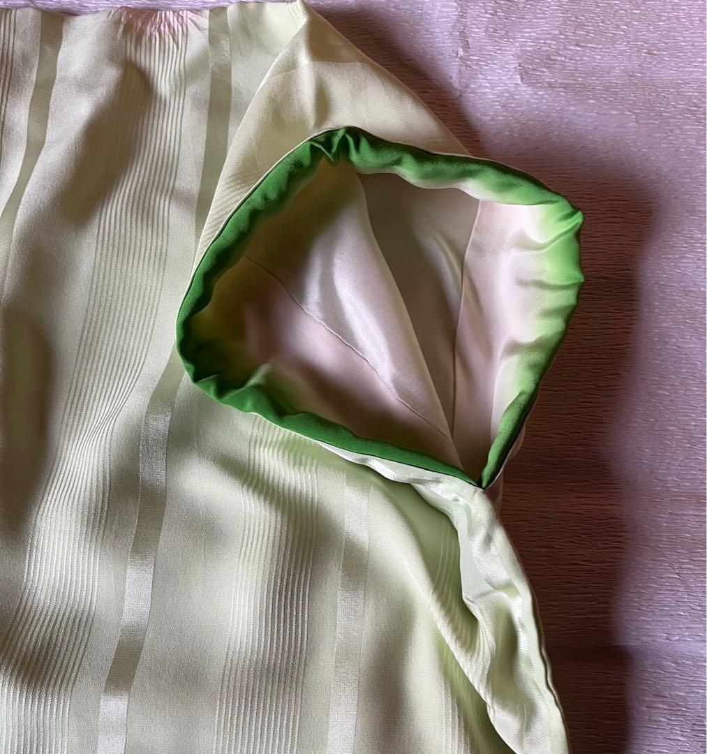 絞り 黄緑 袖 裾 綿入り