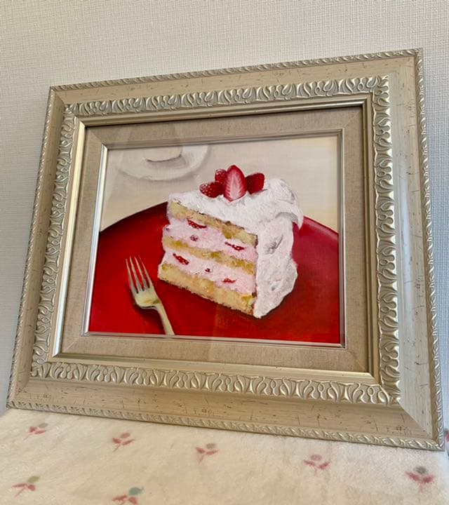 『ショートケーキ』 オリジナル 絵画 額縁 インテリア 油絵 原画