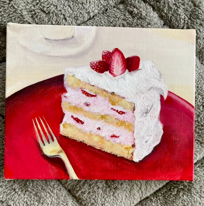 『ショートケーキ』 オリジナル 絵画 額縁 インテリア 油絵 原画