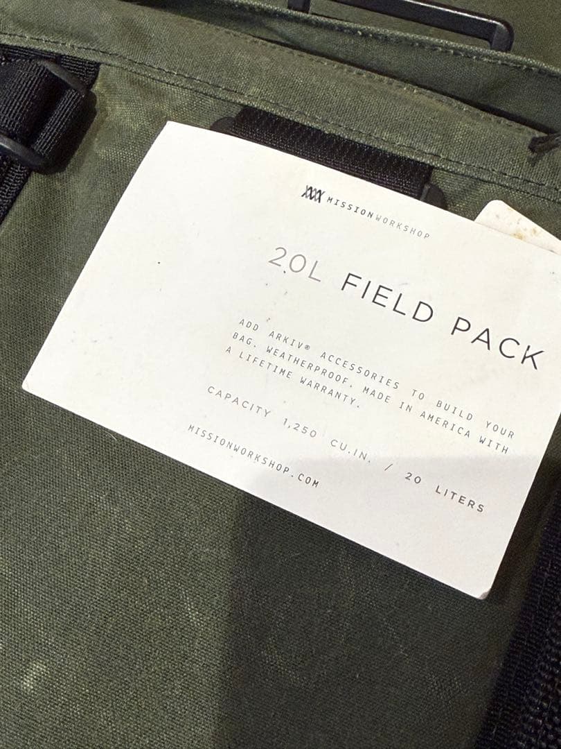 新品 MISSIONWORKSHOP 20L Field Pack ARKIV