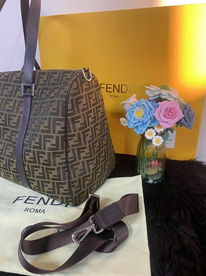 即日発送~ FENDI ボストンバッグ ブラウン キャンバス