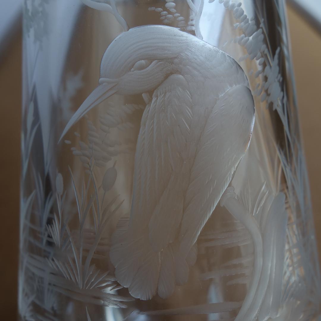 【値下げ】ボヘミアングラス　花瓶 (カワセミ)　ハンドメイド
