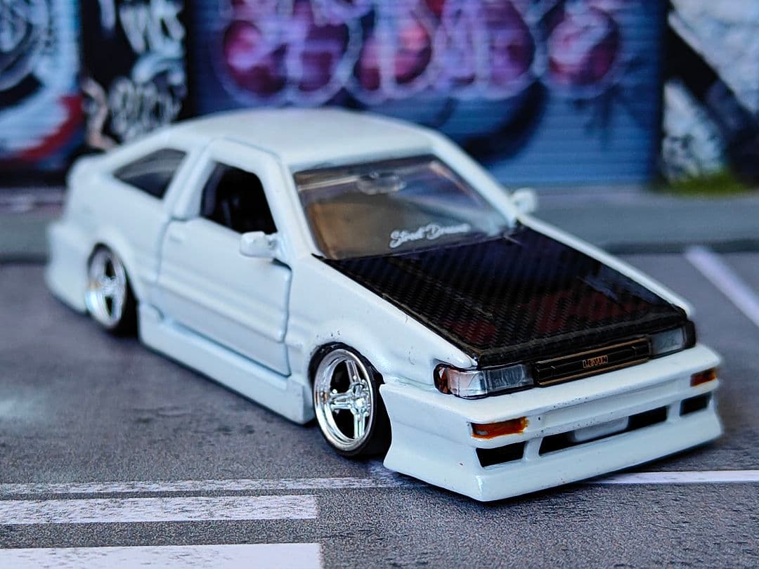 トミカ改造 トヨタ レビン フルエアロ プレミアム白 ☆深リム ☆ホットウィール