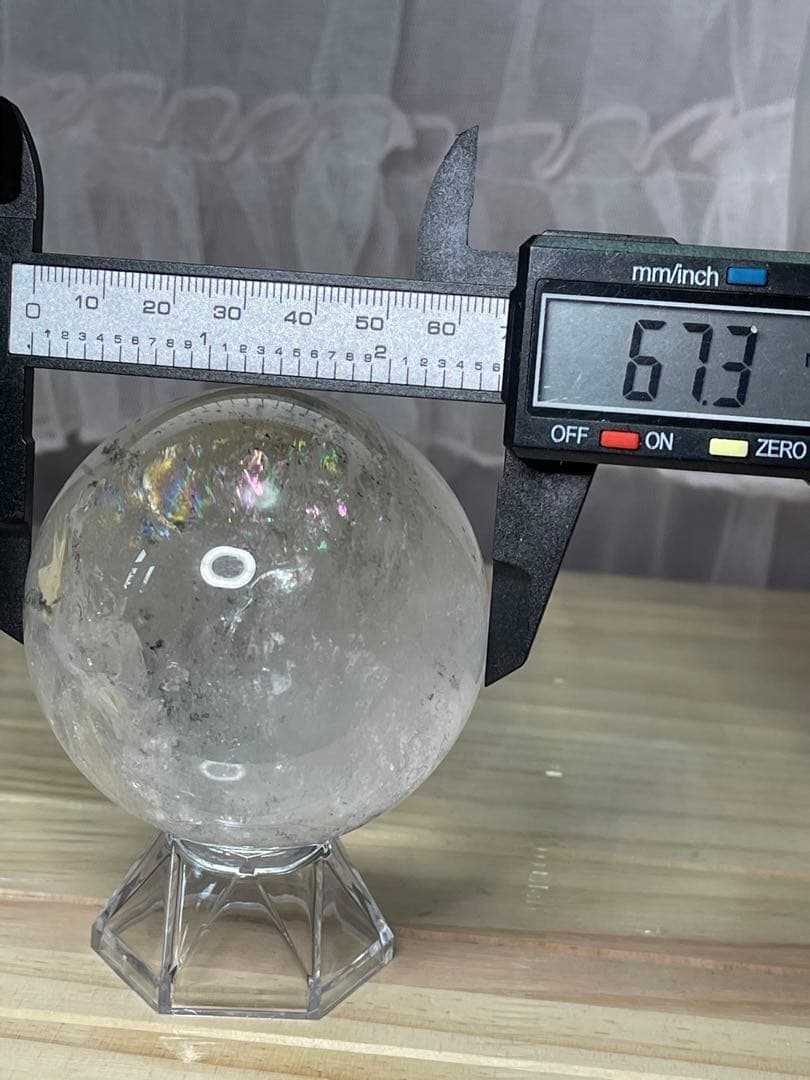 綺麗　天然石　 レインボー アイリスクォーツ　緑幽霊　共生 水晶丸玉 スフィア