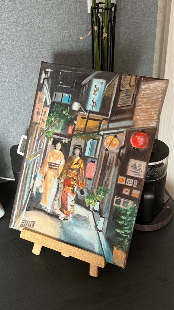 「京都の路地裏」　手描き　肉筆　油絵　風景画　原画　油彩画　京都