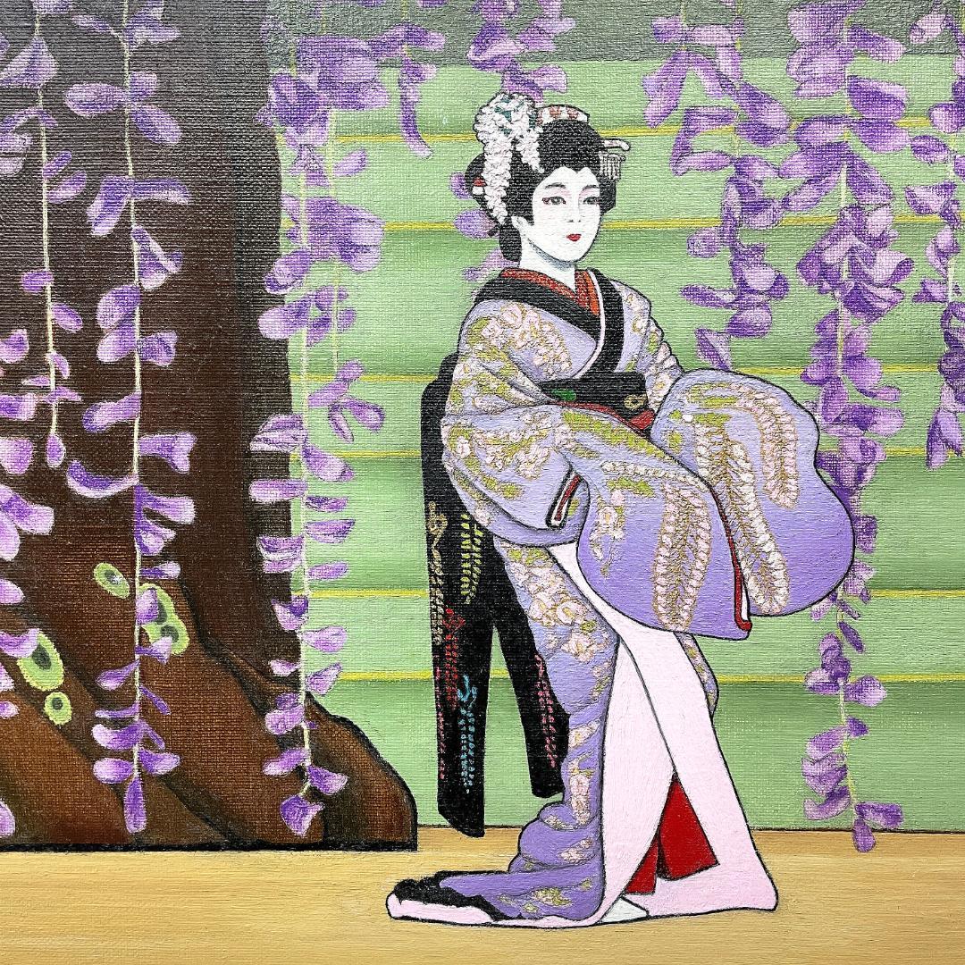 真作保証 多美子『藤娘』肉筆 画寸h44.5×w51.5cm　R8SD41