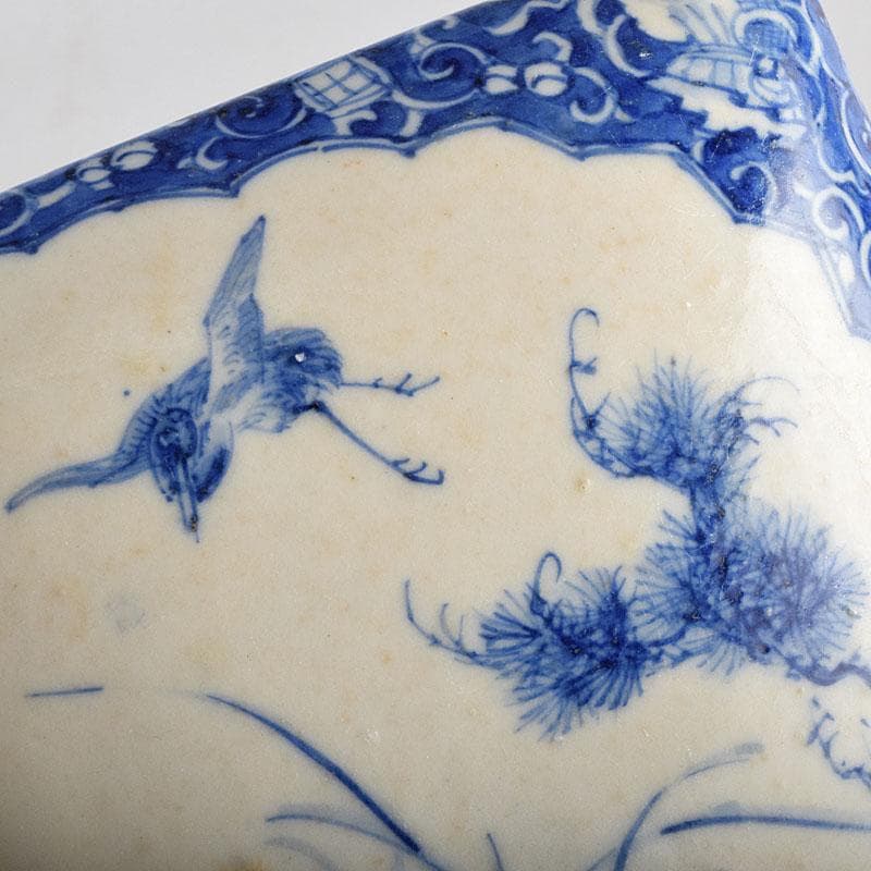 瀬戸焼　古瀬戸　染付　青山安次郎製画　花鳥文　四段重箱　F　R9572