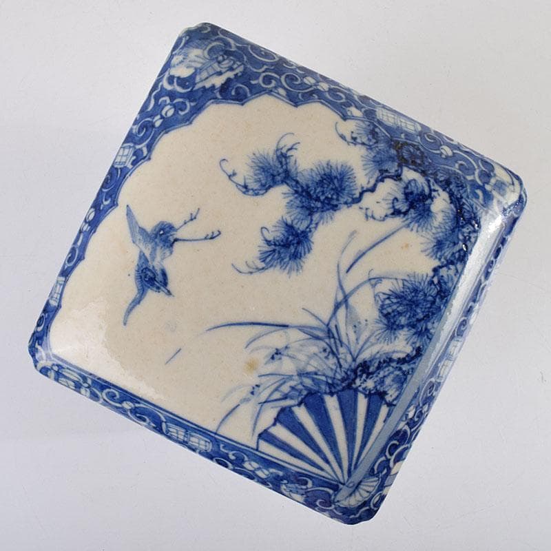 瀬戸焼　古瀬戸　染付　青山安次郎製画　花鳥文　四段重箱　F　R9572