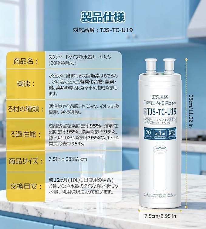 浄水カートリッジ TJS-TC-U19 アルカリ整水器 取替用カートリ 1215