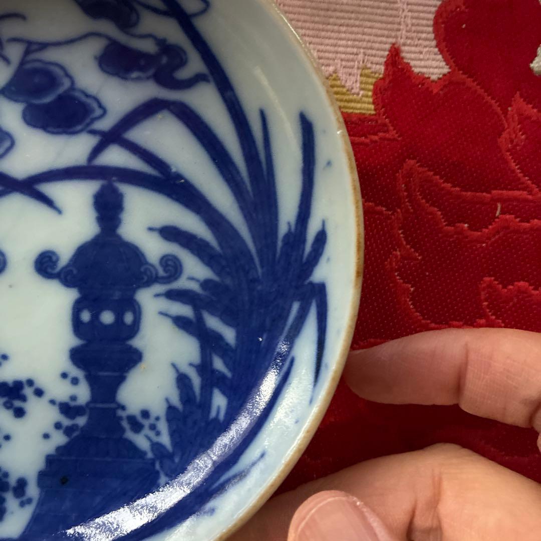 骨董　図変わり印判手　超希少　稲荷神社の図　妖狐に石燈籠　蒲　手塩皿　１客限り