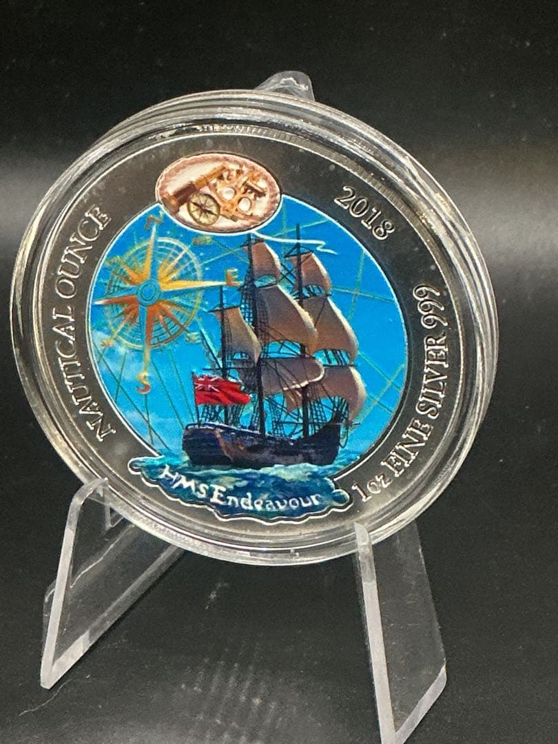 2018 ルワンダ「HMSエンデバー号」ノーティカル1オンスカラー純銀貨