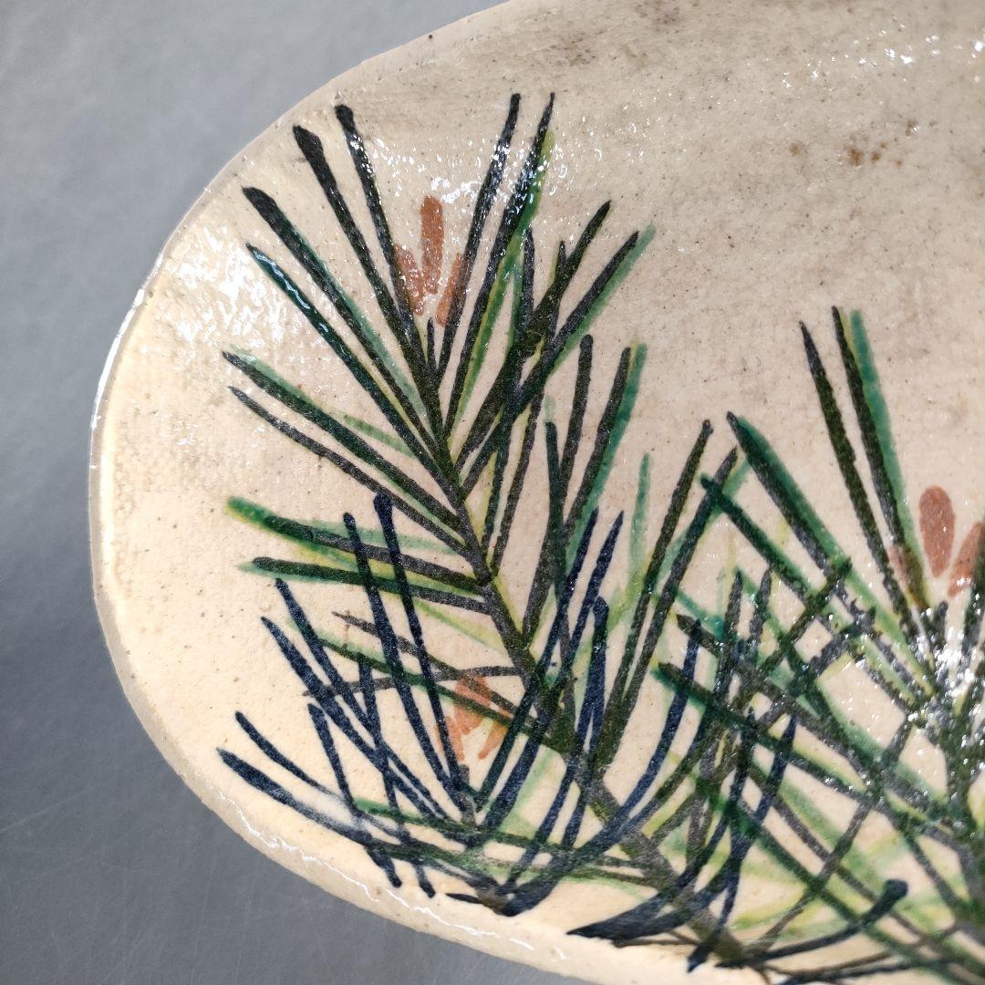 A1364-9/伊藤陶山 造/若松絵足付向附5客/共箱/銘々皿/飾皿/懐石道具/
