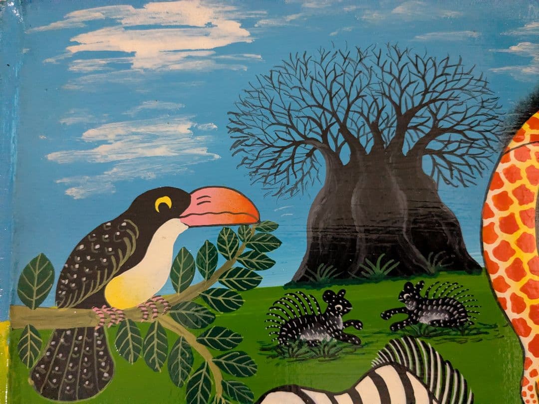 ●アフリカの絵画、ティンガティンガ、チーターの親子、LUKAS、30×40cm