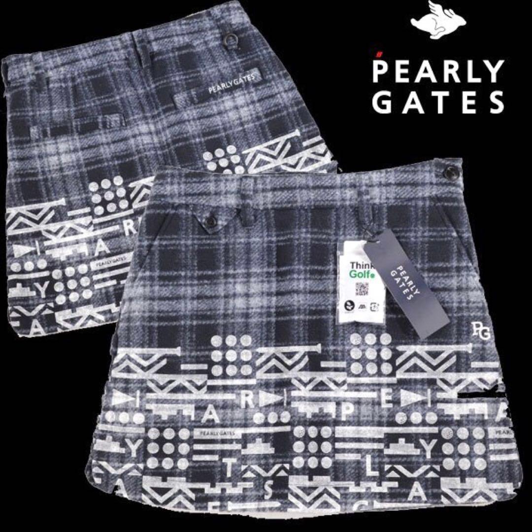 【PEARLY GATES】秋冬 総柄 起毛素材で暖かいストレッチスカート0番S