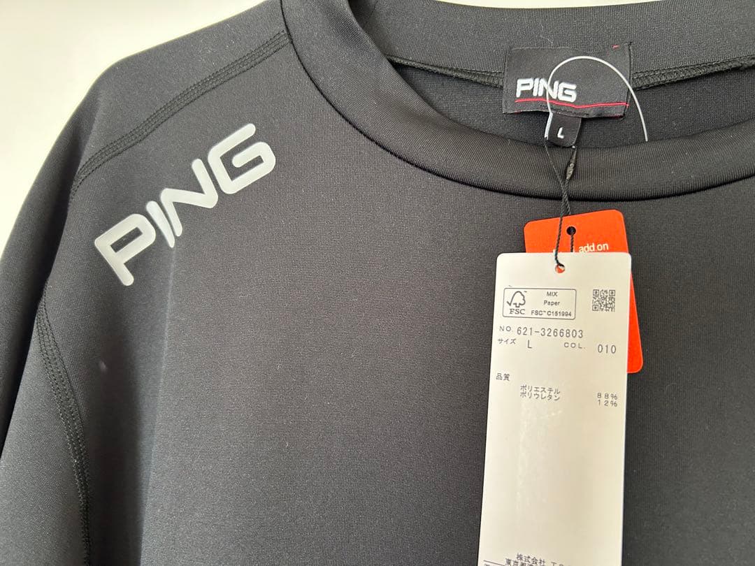 PING ブラック クルーネック長袖シャツ Lサイズ