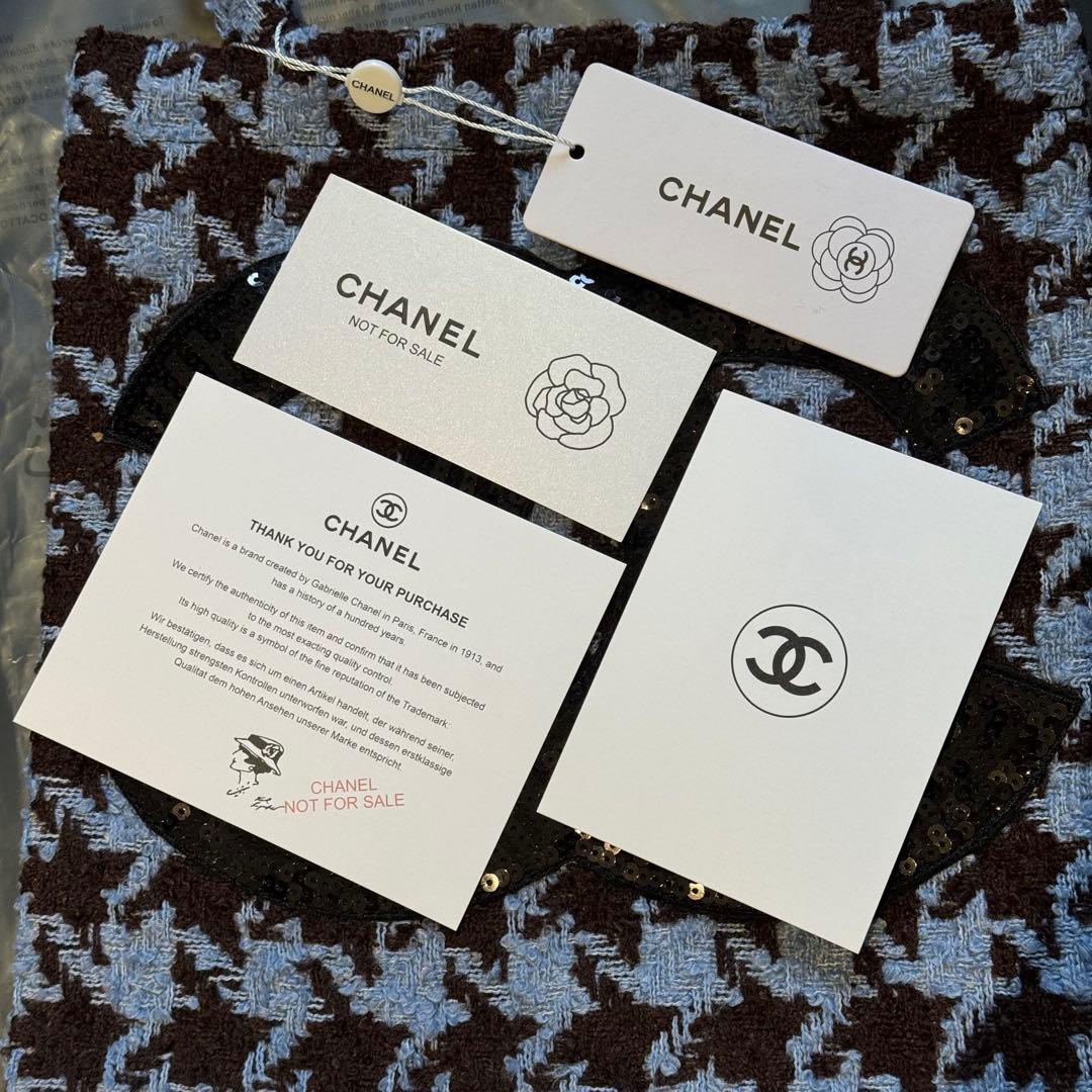CHANEL VIP ノベルティ 千鳥柄　スパンコール トートバッグ ブルー