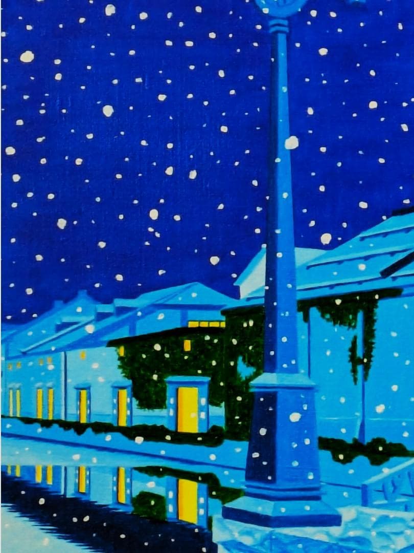 ★雪降る小樽運河・肉筆油彩画・F6キャンバス