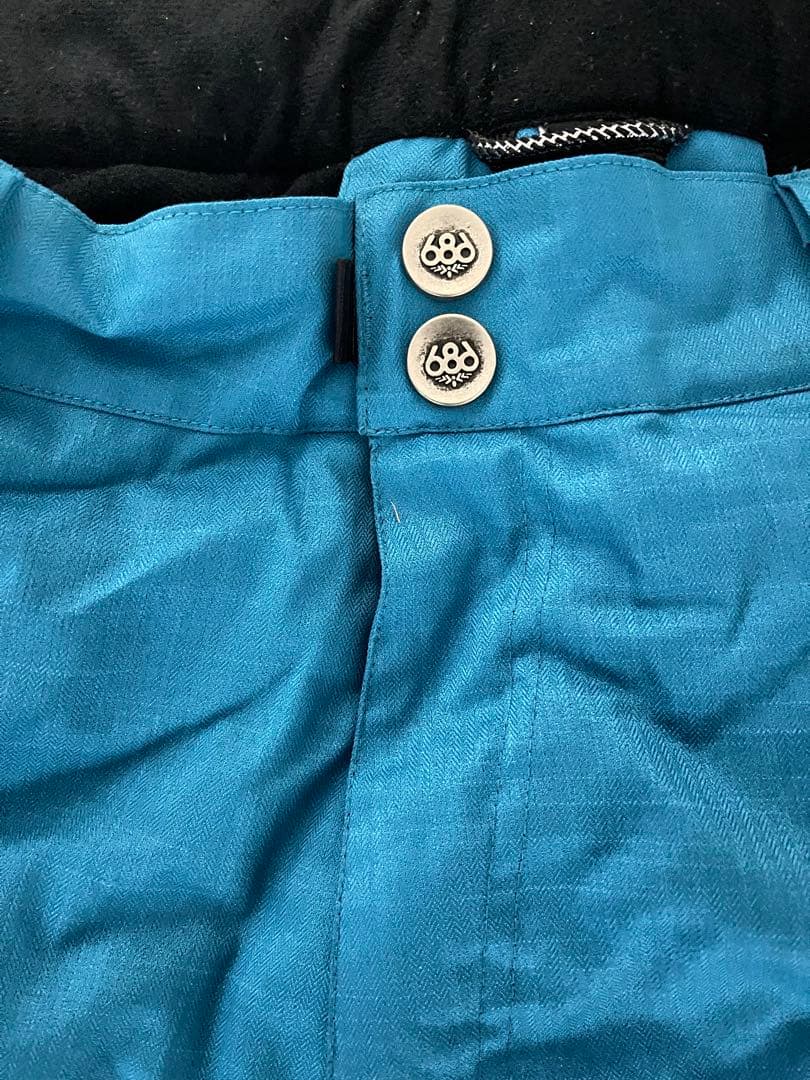 【値下げ】【人気】686スノボウェア上下セット [L]スカル髑髏総柄パンツ青