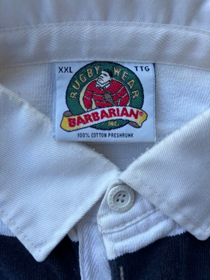 BARBARIAN ラガーシャツ XXL ネイビー/ホワイト カナダ製