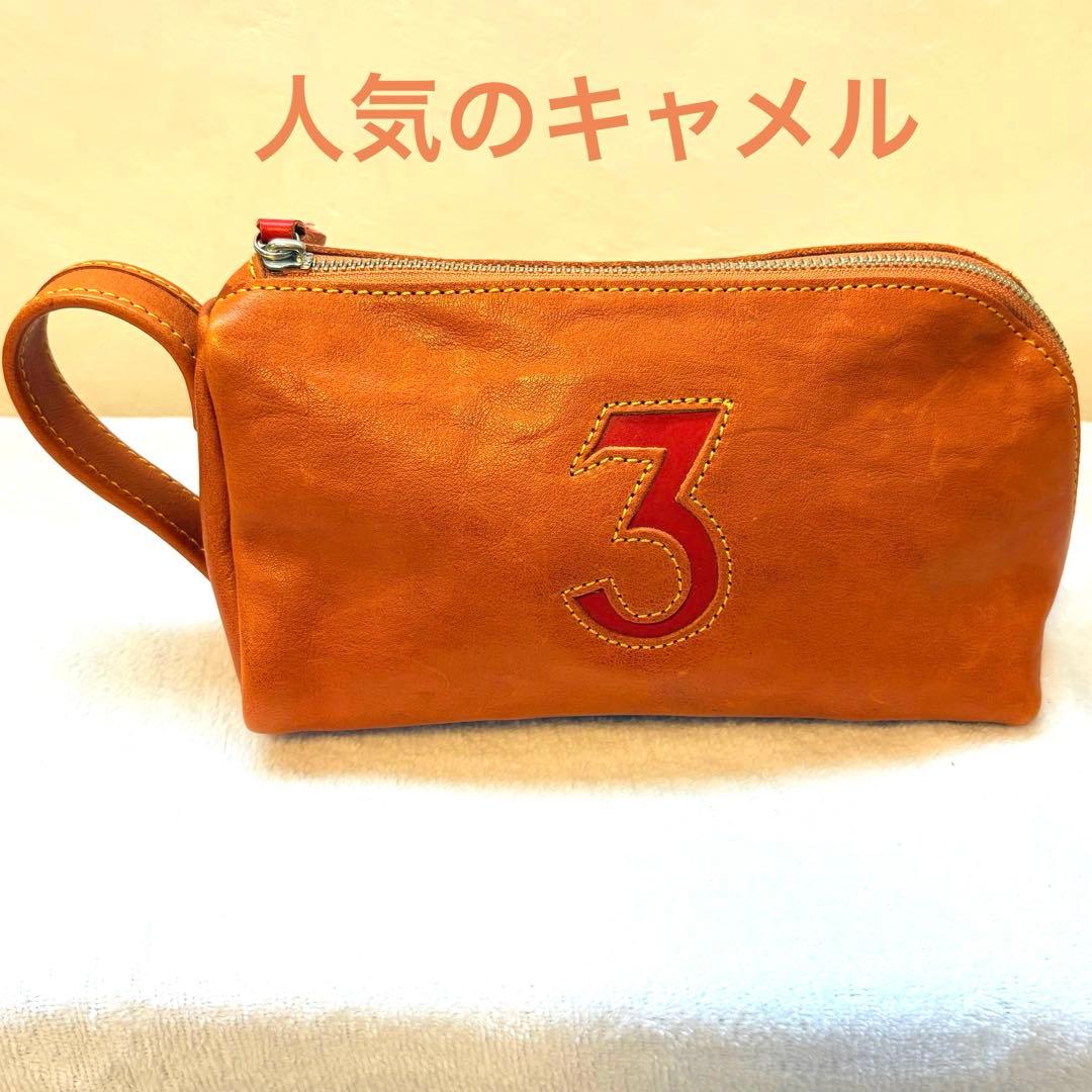 【美品】木の庄帆布 総革ラウンドポーチ 人気のキャメル色