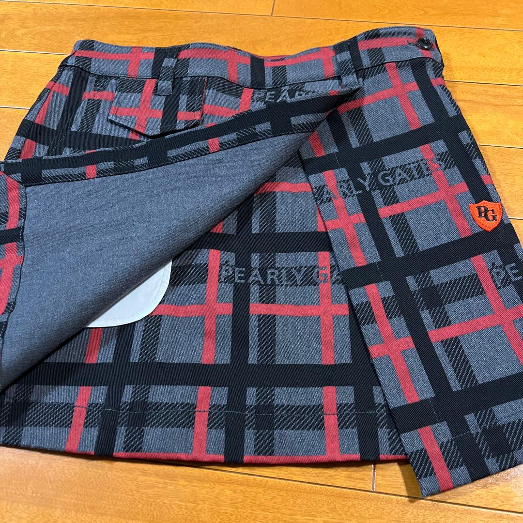 美品☆パーリーゲイツ チェック柄ラップ風スカート 0・00