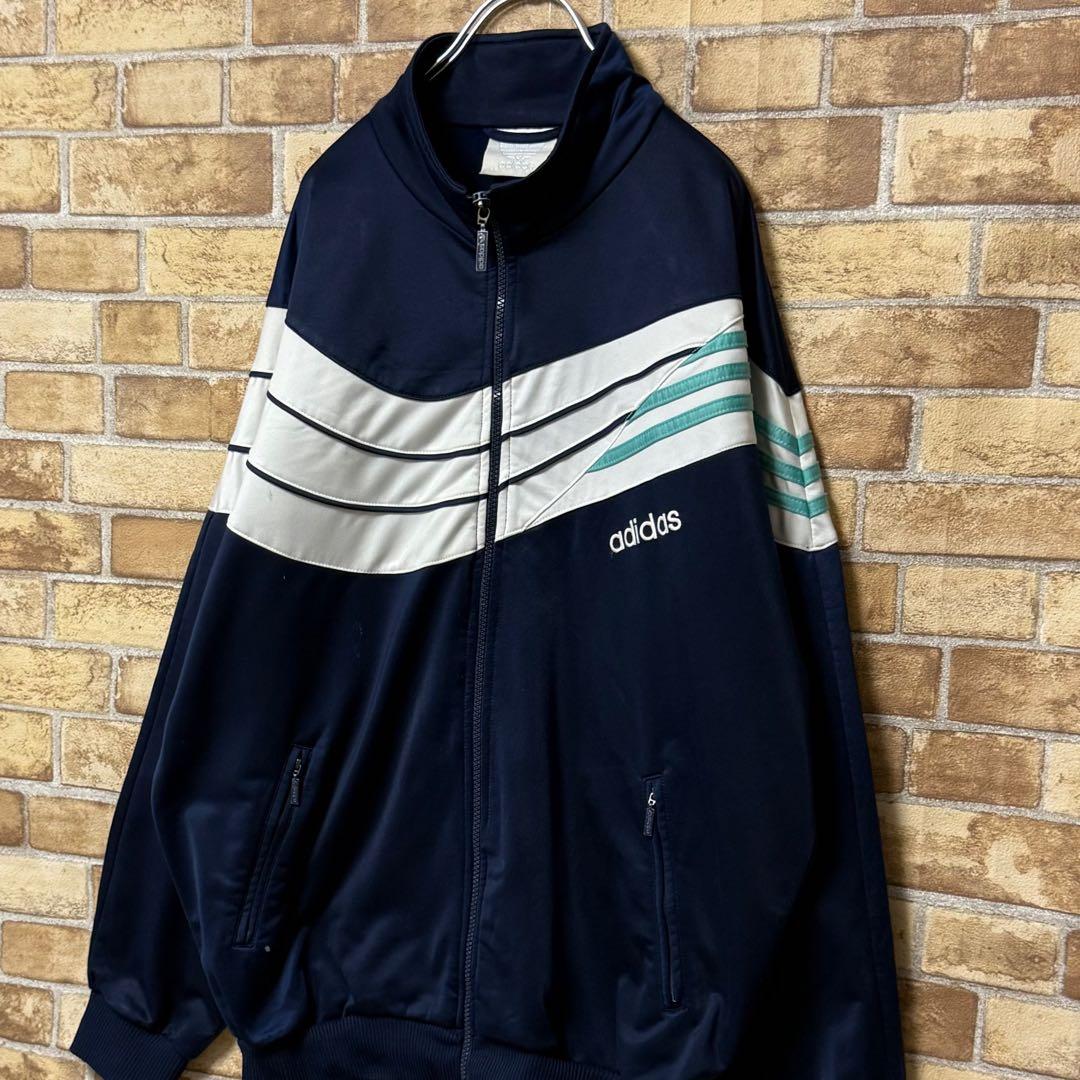 アディダス　銀タグ　90s トラックジャケット　ジャージ　ネイビー　刺繍ロゴ