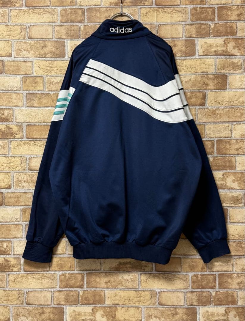 アディダス　銀タグ　90s トラックジャケット　ジャージ　ネイビー　刺繍ロゴ