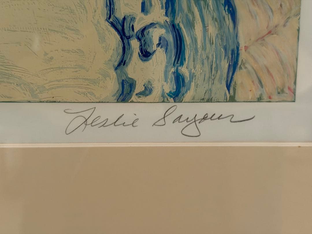 Leslie Sayour サイン入り 花の静物 版画 限定XLVII/C 額装