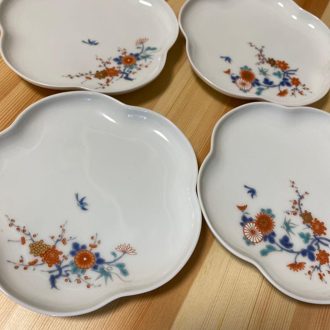 新品未使用　深川製磁　色絵花鳥紋　取分皿　4枚セット