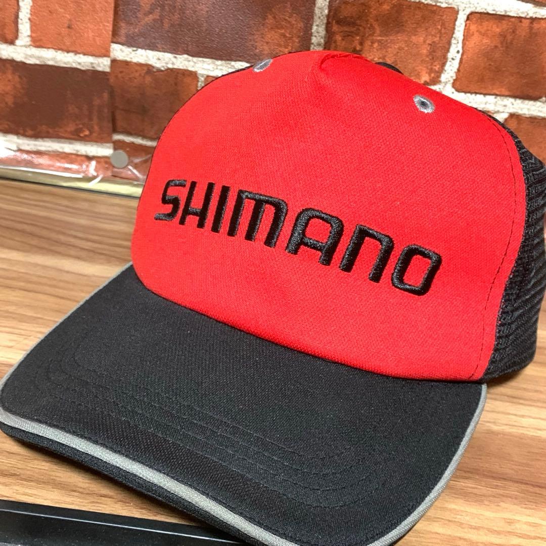 美品★SHIMANO★シマノ★刺繍★メッシュ★フィッシングキャップ★赤×黒
